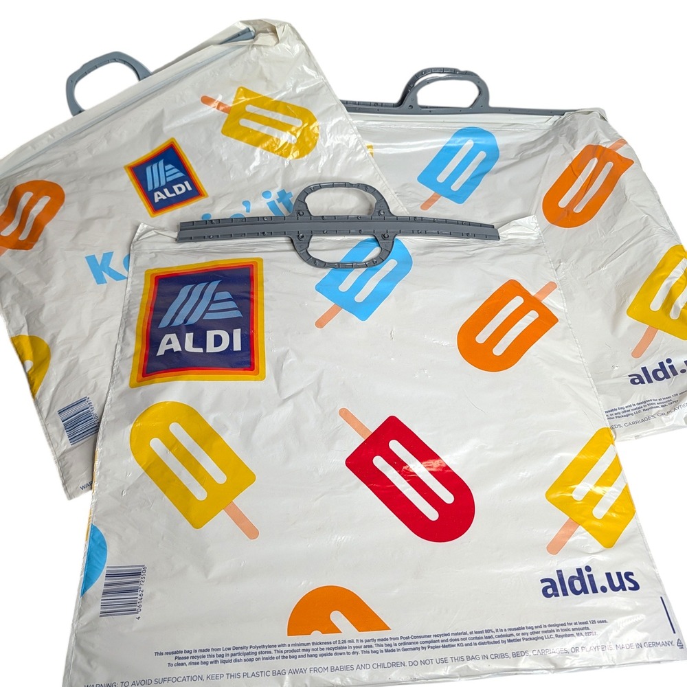Lot of 3 Aldi Reusable Insulated Grocery Bags Keepin It Freezy Popsicle Print‎